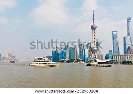 Shanghai - October 2:  Shanghai beautiful cityscape, on October 2, 2014 in Shanghai, China.Shanghai is China's national center city, the economic and financial center of China