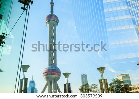 Shanghai, China - on July 30, 2015? Shanghai Oriental pearl TV tower building scenery??the Oriental pearl TV tower is the famous landmarks in Shanghai.