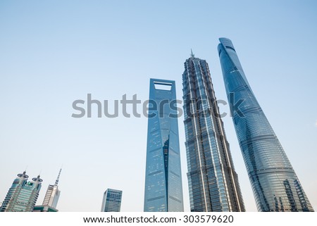 Shanghai, China - July 30 , 2015: Shanghai skyscraper Scenery??Shanghai Tower, world Financial Center and Jin Mao Tower in Shanghai,  These are the tallest buildings in Shanghai.
