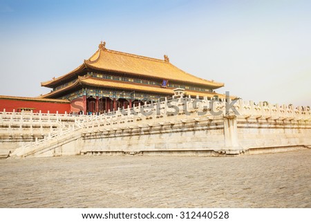Beijing, China - on March 27, 2015: Chinese traditional buildings of the Forbidden City, the Forbidden City is the royal palace in China, It is the world's cultural heritage.