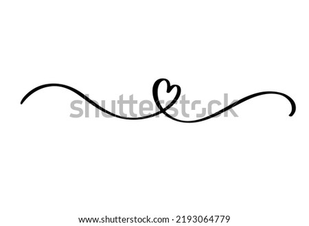 Squiggle and swirl line with a heart. Hand drawn calligraphic swirl. Vector illustration in doodle style