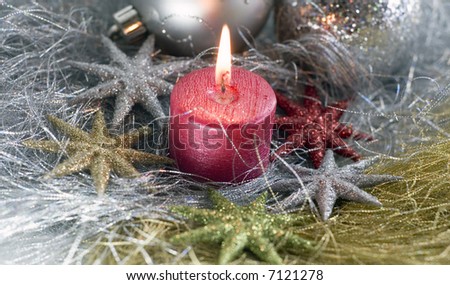 decoration with candle and silver gold  stars