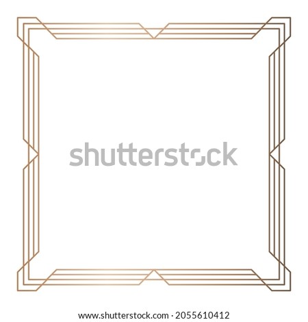 Simple geometric linear golden frame in Art Deco style. Vector illustration, design elements. Golden border isolated on white background,