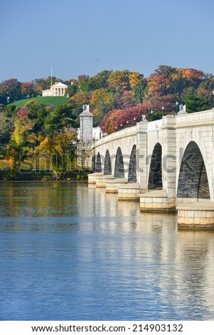 Arlington Memorial Bridge and National Cemetery in Autumn - Washington D.C. United States of America