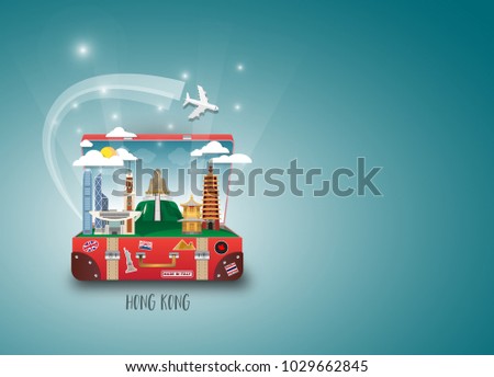 Hong kong Landmark Global Travel And Journey paper background. Vector Design Template.used for your advertisement, book, banner, template, travel business or presentation