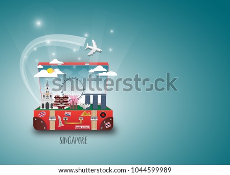 Singapore Landmark Global Travel And Journey paper background. Vector Design Template.used for your advertisement, book, banner, template, travel business or presentation
