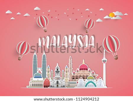 Malaysia Landmark Global Travel And Journey paper background. Vector Design Template.used for your advertisement, book, banner, template, travel business or presentation.