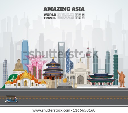 Asia famous Landmark paper art. Global Travel And Journey Infographic Bag. Vector Flat Design Template.vector/illustration.Can be used for your banner, business, education, website or any artwork.