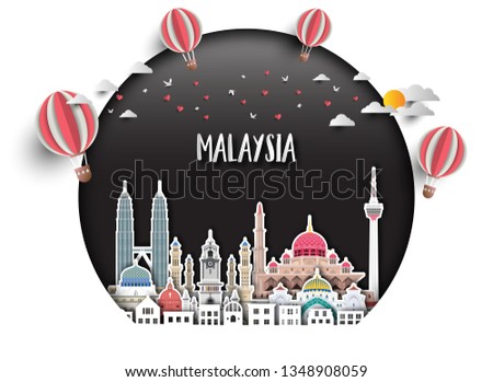 Malaysia Landmark Global Travel And Journey paper background. Vector Design Template.used for your advertisement, book, banner, template, travel business or presentation.