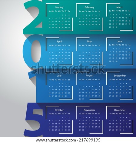 Modern calendar 2015 in ac color paper style. Vector/illustration. Imagine de stoc © 