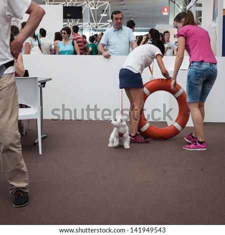 MILAN, ITALY - JUNE 8: Quattrozampe in fiera exhibition in Milan, JUNE 8, 2013. People and dogs visit Quattrozampe in fiera exhibition, important event dedicated to dogs and their owners.