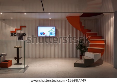 MILAN, ITALY - OCTOBER 3: Staircase at visit Made expo, international architecture and building trade show on OCTOBER 3, 2013 in Milan.