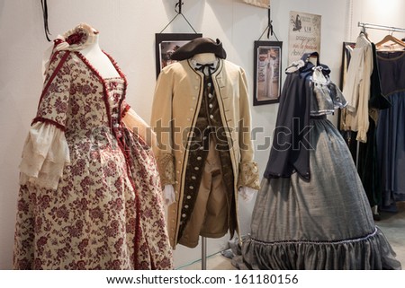 MILAN, ITALY - NOVEMBER 1: Period costumes at Weekend Donna 2013, event dedicated to women and their passions on NOVEMBER 1, 2013 in Milan.