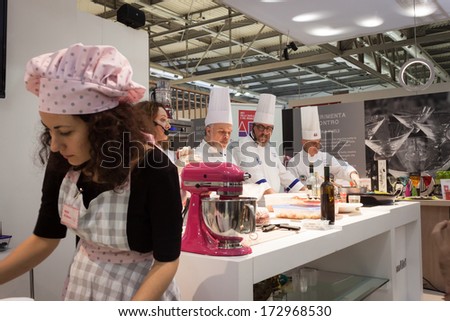 MILAN, ITALY - JANUARY 20: Show cooking at HOMI, home international show and point of reference for all those in the sector of interior design on JANUARY 20, 2014 in Milan.