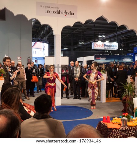 MILAN, ITALY - FEBRUARY 13: Indian dancers perform at Bit, international tourism exchange reference point for the travel industry on FEBRUARY 13, 2014 in Milan.