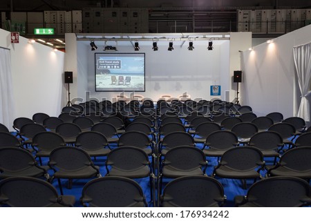 MILAN, ITALY - FEBRUARY 13: Empty conference room at Bit, international tourism exchange reference point for the travel industry on FEBRUARY 13, 2014 in Milan.
