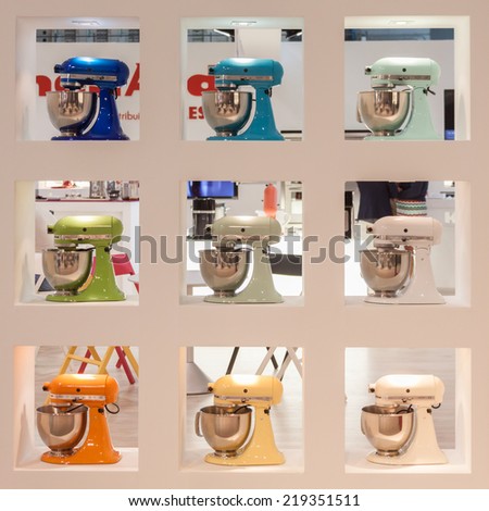 MILAN, ITALY - SEPTEMBER 13: Kitchenaid machines on display at HOMI, home international show and point of reference for all those in the sector of interior design on SEPTEMBER 13, 2014 in Milan.
