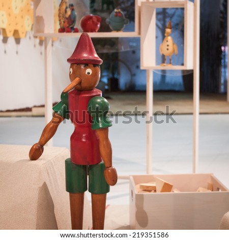 MILAN, ITALY - SEPTEMBER 13: Pinocchio on display at HOMI, home international show and point of reference for all those in the sector of interior design on SEPTEMBER 13, 2014 in Milan.