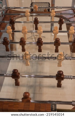 MILAN, ITALY - SEPTEMBER 13: Detail of modern table football at HOMI, home international show and point of reference for all those in the sector of interior design on SEPTEMBER 13, 2014 in Milan.