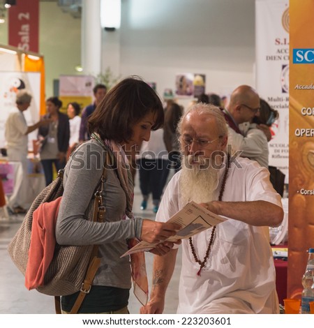 MILAN, ITALY - OCTOBER 10: People at Yoga Festival, event dedicated to yoga, meditation and healthy lifestyle on OCTOBER 10, 2014 in Milan.