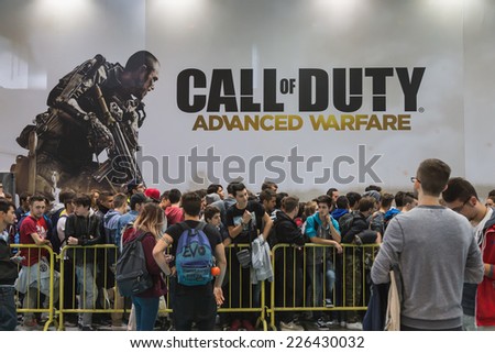 MILAN, ITALY - OCTOBER 24: People wait to enter Call of Duty stand at Games Week 2014, event dedicated to video games and electronic entertainment on OCTOBER 24, 2014 in Milan.