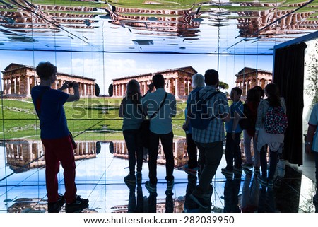 MILAN, ITALY - MAY 25: People visit Italy pavilion at Expo, universal exposition on the theme of food on MAY 25, 2015 in Milan.