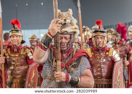 MILAN, ITALY - MAY 25: Historical Roman Group takes part in Expo, universal exposition on the theme of food on MAY 25, 2015 in Milan.
