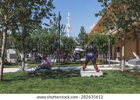 MILAN, ITALY - MAY 27: Modern art statue at Expo, universal exposition on the theme of food on MAY 27, 2015 in Milan.