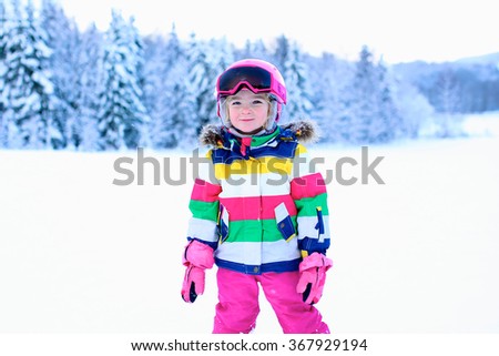 Similar – Image, Stock Photo happy child girl skiing in winter snowy forest