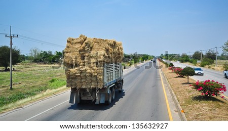 Straw on the truck on the road