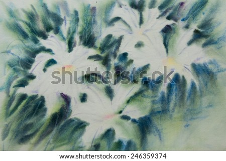 White lilly flower , watercolor painting on paper