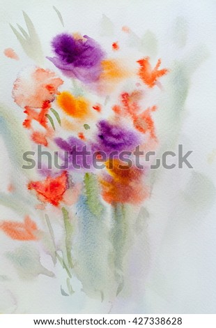 Abstract colorful flowers, watercolor painting