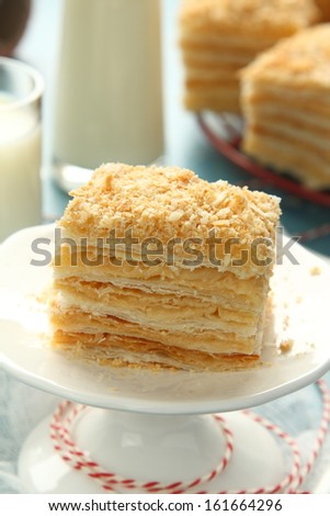 Piece of Napoleon cake  Ã?Â¢?? layer cake from  puff pastry with custard cream