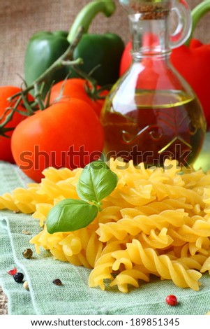 Uncooked gluten free fusilli pasta from blend of corn and rice flour