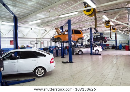 MOSCOW. RUSSIA - JUNE 12, 2013: Cars for repair service station. Auto Service is the official dealer of Auto VAZ
