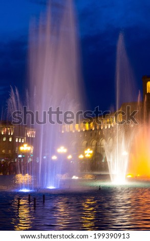 YEREVAN, ARMENIA - JULY 04, 2013: Show singing fountains in the central Republic Square. The city Yerevan has a population of 1 million people