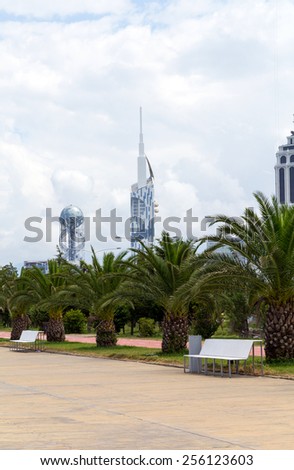 BATUMI, GEORGIA - JULY 09, 2013: Batumi Technological University Tower. It is the first ever skyscraper in the world with an integrated Ferris wheel