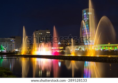 BATUMI, GEORGIA - JULY 09, 2013: Light and music fountain. Capital of Adjara - Batumi at night