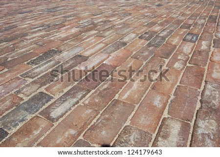 A closeup of a brick road.