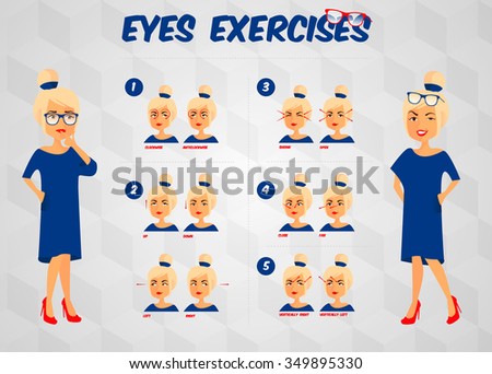 Instruction exercises for eyes, vector. Charging for the eyes.