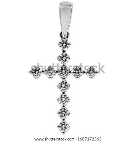 silver cross c zircons , cross with diamonds and white gold, macro photo Stok fotoğraf © 