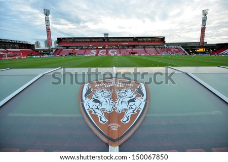 NONTHABURI,THAILAND-AUGUST 14, 2013: The SCG stadium home of Muangthong United football club certified standard of Asian Football Confederation at SCG stadium on August 14, 2013 in Nonthaburi,Thailand