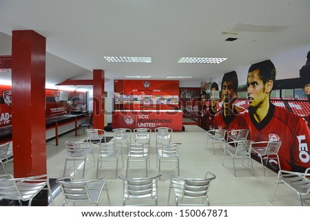 NONTHABURI,THAILAND-AUGUST 14, 2013:Press conference room at Muangthong United football club certified standard of Asian Football Confederation at SCG stadium on August 14, 2013 in Nonthaburi,Thailand