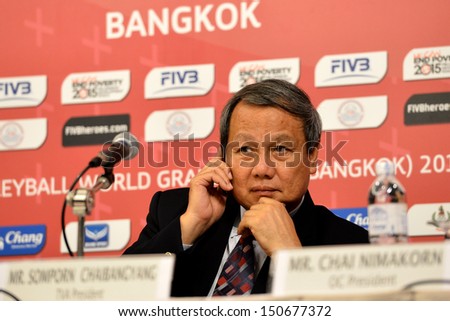 BANGKOK,THAILAND-AUGUST15,2013:The organising committee speaking during press conference FIVB Volleyball WGP 2013 at Golden Tulip hotel on August15,2013 in Bangkok,Thailand