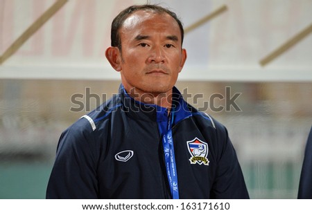 BKK,THA-NOV 15,2013: Surachai Jaturapattarapong head coach of Thailand during AFC Asisan Cup 2015 Qualifiers between Thailand and Iran at Nation stadium on November 15,2013 in Bangkok, Thailand.
