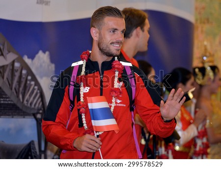 Bangkok, Thailand - July 13: Jordan Henderson captain team of Liverpool FC in action during the arrival press conference at Plaza Athenee Hotel on July 13, 2015 in Bangkok, Thailand.