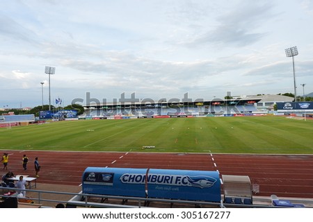 CHONBURI THAILAND- AUG 8: The Chonburi stadium home of Chonburi Football Club during the Thai Premier League 2015 between Chonburi FC and Ratchaburi FC on August 8, 2015 in Chonburi, Thailand