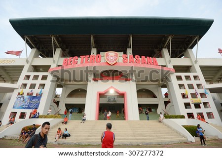 BANGKOK THAILAND- AUG 16: Minburi Stadium home of BEC Tero Sasan professional football club on August 16, 2015 in Bangkok, Thailand.
