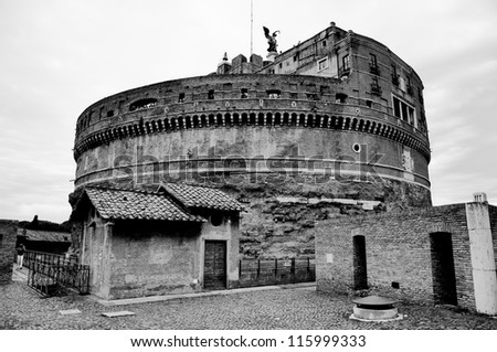 Castle Saint Angel inner part Black and White - Roma - Italy