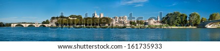 Great Panoramic view of Avignon old city and Rhone river - France